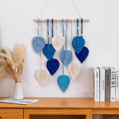 Handmade Woven Leaf Macrame Hanging Ornament Bohemian Cotton Rope Woven Walls Hanging Decoration For Bedroom Living Room Wall