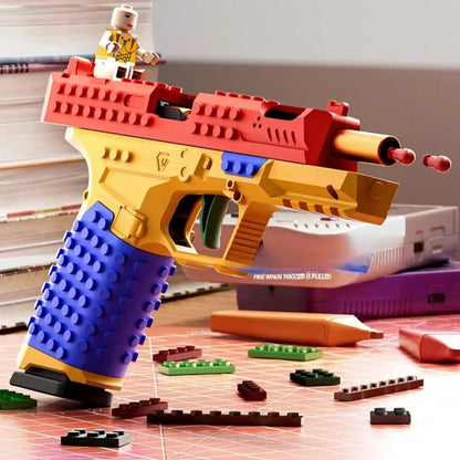 Hanging Toy Gun Continuous Firing Building Block Pistol Shell Throwing Airsoft Blowback Empty Outdoor CS Weapon for Boys Adult