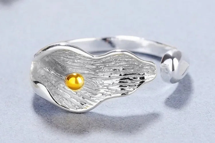 PANJBJ 925 Sterling Silver Lotus Ring For Women Retro TextureJewelry Irregular Creativity Adjustable Jewelry Party Gift Dropship