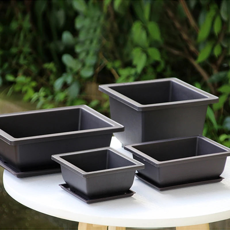 Rectangular Square Flowerpots Imitation Purple Clay Succulent Plants Pots Oval Pots Outdoor Garden Landscape Bonsai Pot Trays