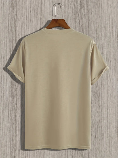 Men's summer earphones with letter print, breathable and comfortable round neck T-shirt, outdoor sports and leisure top