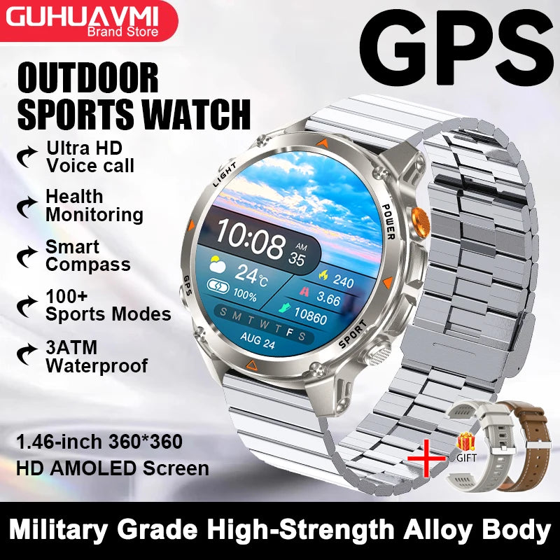 2025 New GPS Map Navigation Smart Watch Men Women Amoled Screen 3ATM Waterproof Sport SmartWatch Compass NFC BT Call Watches Men