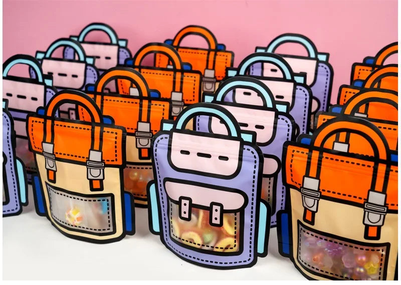10-50 PCS Cartoon Self-Sealing Snack Bags Schoolbag Shape Biscuit Candy Handbags Children's Day Kids Birthday Gift Packaging Bag