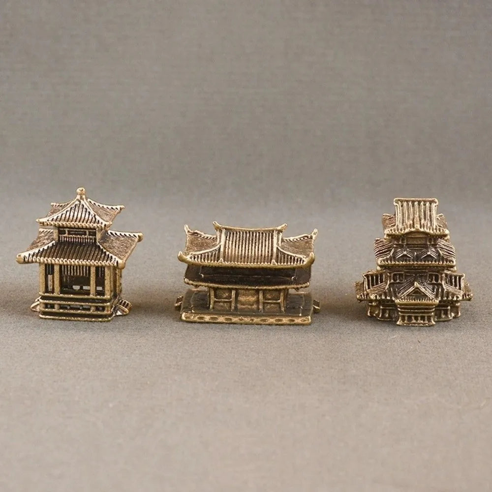 Retro Brass Micro Landscape Chinese Rockery Ancient Pavilion Ancient Architecture Miniature Model Bonsai Fish Tank Decoration