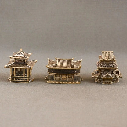 Retro Brass Micro Landscape Chinese Rockery Ancient Pavilion Ancient Architecture Miniature Model Bonsai Fish Tank Decoration