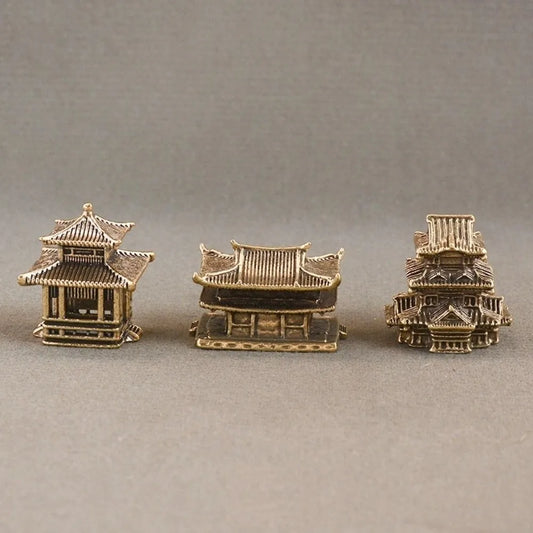 Retro Brass Micro Landscape Chinese Rockery Ancient Pavilion Ancient Architecture Miniature Model Bonsai Fish Tank Decoration