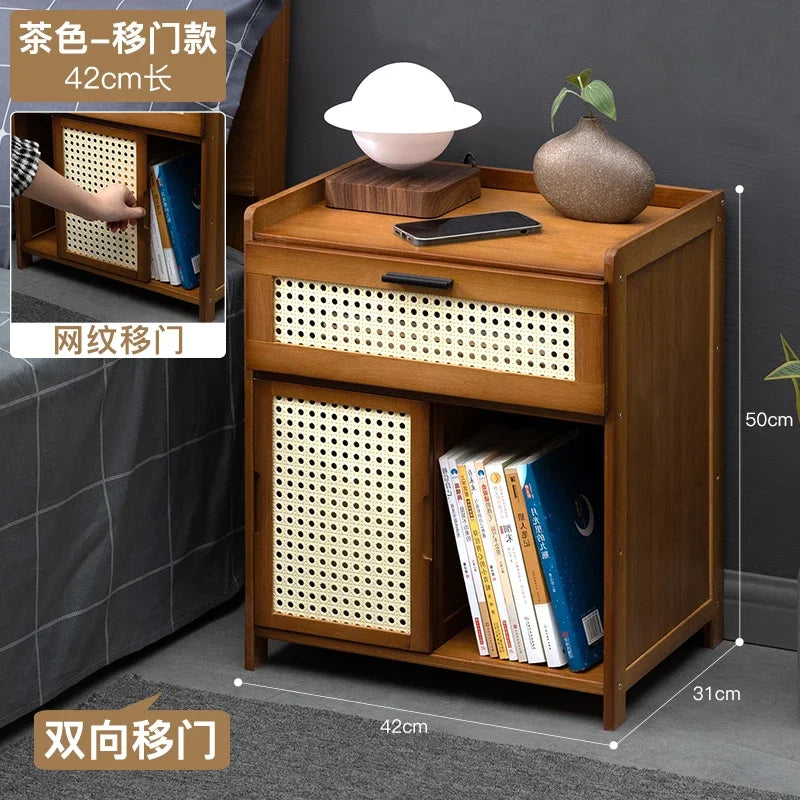 ‌Modern Minimalist Nightstand - Solid Wood Bedside Storage Cabinet with Drawer, Space-Saving Slim Design for Studio Apartments