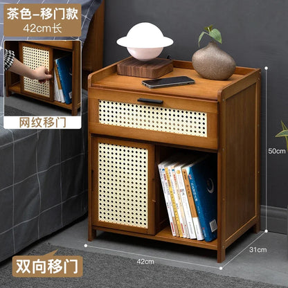 ‌Modern Minimalist Nightstand - Solid Wood Bedside Storage Cabinet with Drawer, Space-Saving Slim Design for Studio Apartments