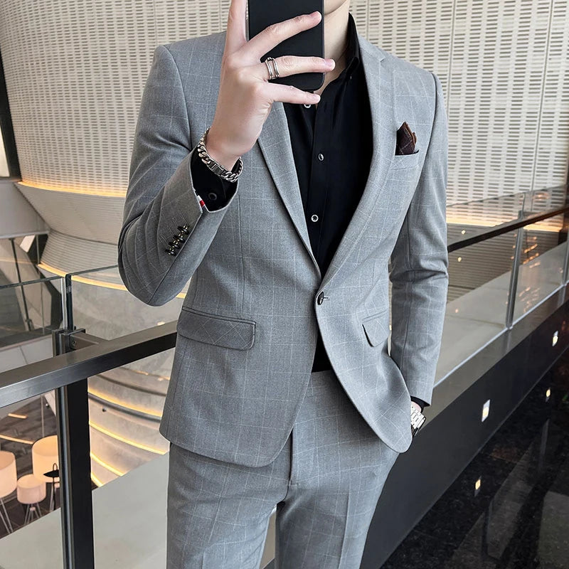 High-End Men's 3-Piece Smart Casual Business Suit Set with Vest Trousers British Dress for Party Wedding Elegant