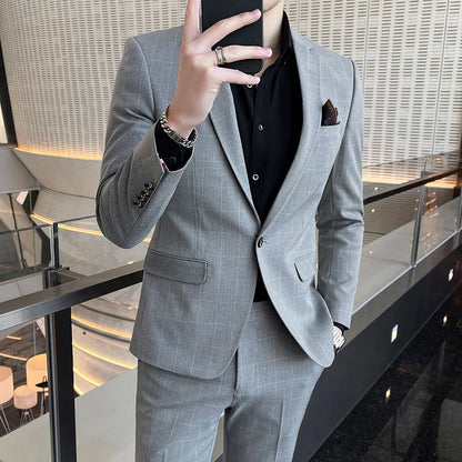 High-End Men's 3-Piece Smart Casual Business Suit Set with Vest Trousers British Dress for Party Wedding Elegant