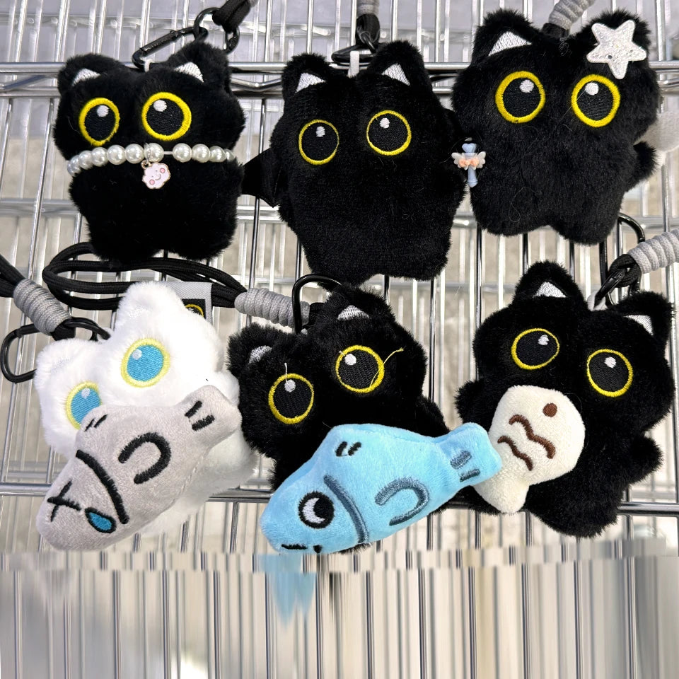 6/1 szt. Urocza pluszowa lalka czarny kot brelok do kluczy zawieszka do torebki Charms Kawaii akcesoria do breloczków dla kobiet par prezent