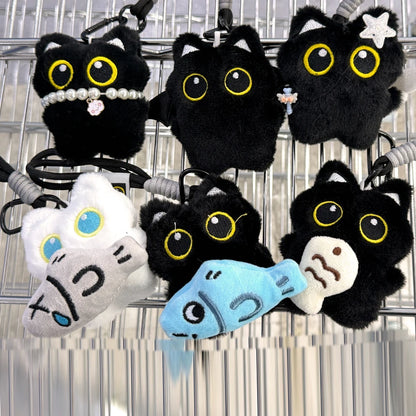 6/1 szt. Urocza pluszowa lalka czarny kot brelok do kluczy zawieszka do torebki Charms Kawaii akcesoria do breloczków dla kobiet par prezent