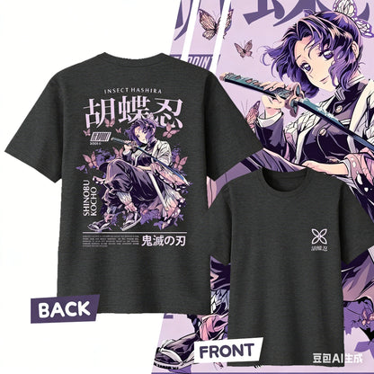 Demon Slayer Kochou Shinobu Pure Cotton T-shirt for 2026 Summer Kids/Men's/Women's Fashion Casual Cosplay Short Sleeved T-shirt