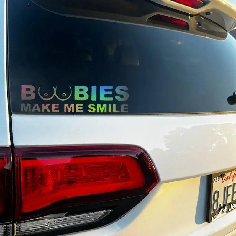 BOOBIES Make Me Smile Car Sticker Auto Body Bumper Windows Motorcycle Laptop Walls Vinyl Film Funny Decal Car Tuning Accessories