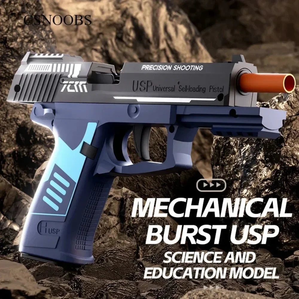 USP Soft Bullet Toy Pistol Shell Ejecting Continuous Firing Empty Hanging Design Outdoor Interactive Game Toy for Kids Gift