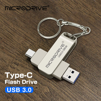 2 in 1 TYPE-C for Mobile Phone USB 3.0 Flash Drive 64GB Rotatable Black Memory Stick 128GB 256GB Pen Drive Pendrive U Disk