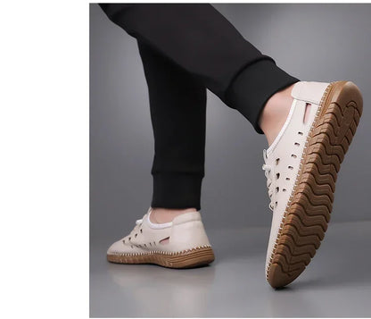 Men's Comfortable Hollow Slip-on Loafers, Breathable Anti-slip Soft Sole Outdoor Driving Shoes-WC2516
