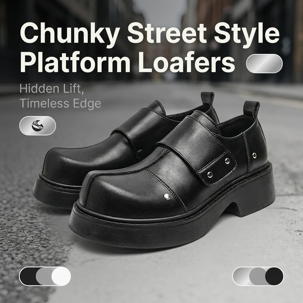 Chic Luxury Punk Men Monk Strap Dress Shoes Designer Leather High-Heel Platforms Commuter Loafers Party Prom Club Stage Footwear