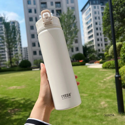 TYESO 600/750ml Thermos Water Bottle with Straw, Stainless Steel Car Thermal Sports Cup, Keeps Cold & Heat Travel Mug