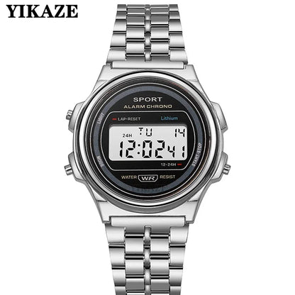 YIKAZE Steel Men's Watch Classic Business Men Digital Watches Alarm Chrono Electronic Wristwatch Sports Clock for Man Women