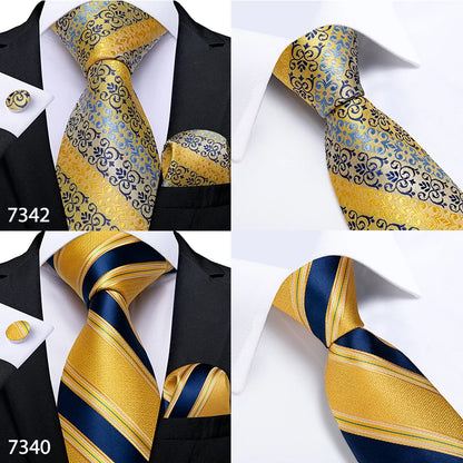 Fashion Men Tie Luxury Gold Black Dot Striped Paisley Silk Wedding Tie For Men DiBanGu Designer Hanky Cufflinks Gift Tie Set