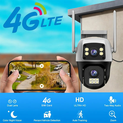 8MP 4G Camera Dual Lens Dual Screen Wireless WiFi Outdoor Surveillance Two-way Audio  Auto Tracking CCTV Cameras PTZ IP Cameras