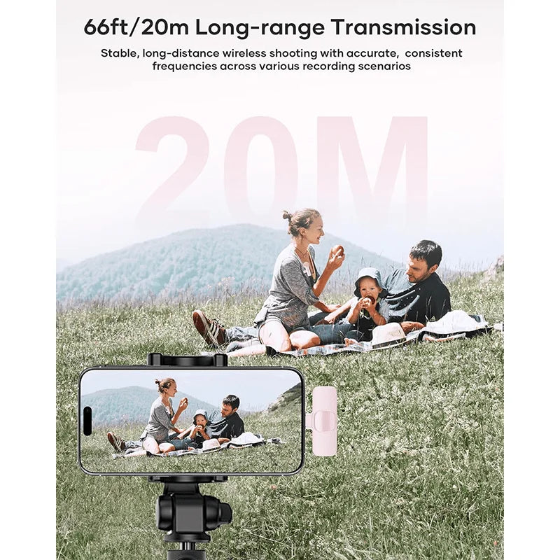 Mini Wireless Lavalier Microphone with Noise Reduction for iPhone iPad Android Video Vlog - Portable Wireless Mic