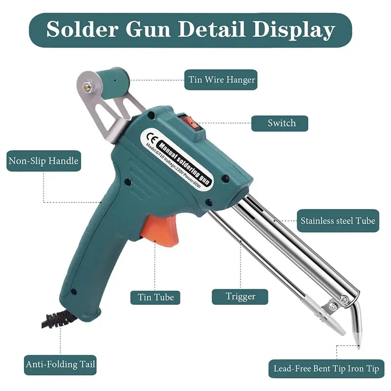 60W DIY electric soldering iron tin gun portable soldering gun maintenance power tool automatic tin feeding US/Eu Plug