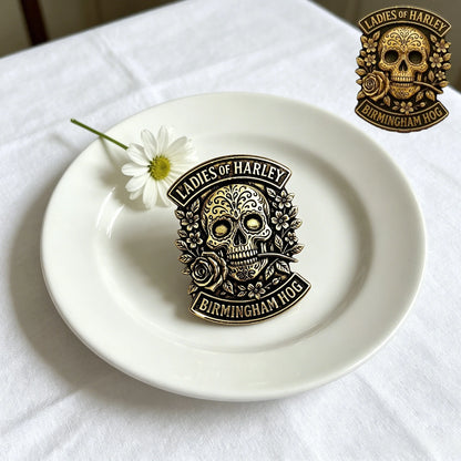 Custom Logo Metal Badge Personalized Vintage Gothic Pin Stainless Steel Jewelry for Motorcycle Club Women Gifts