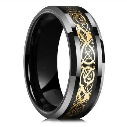 30 Colors Fashion 8MM Men Stainless Steel Celtic Dragon Rings Inlay Carbon Fiber Rings For Men Women Wedding Party Jewelry Gifts