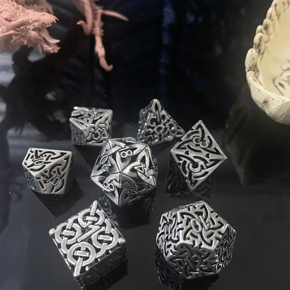 7 Pcs Cosplay D4-D20 DND Brass Gold Polyhedral Sharp Edge Casino Dice Rpg Table Board Game Tray Gem Stone Dragon Metal Steel Set