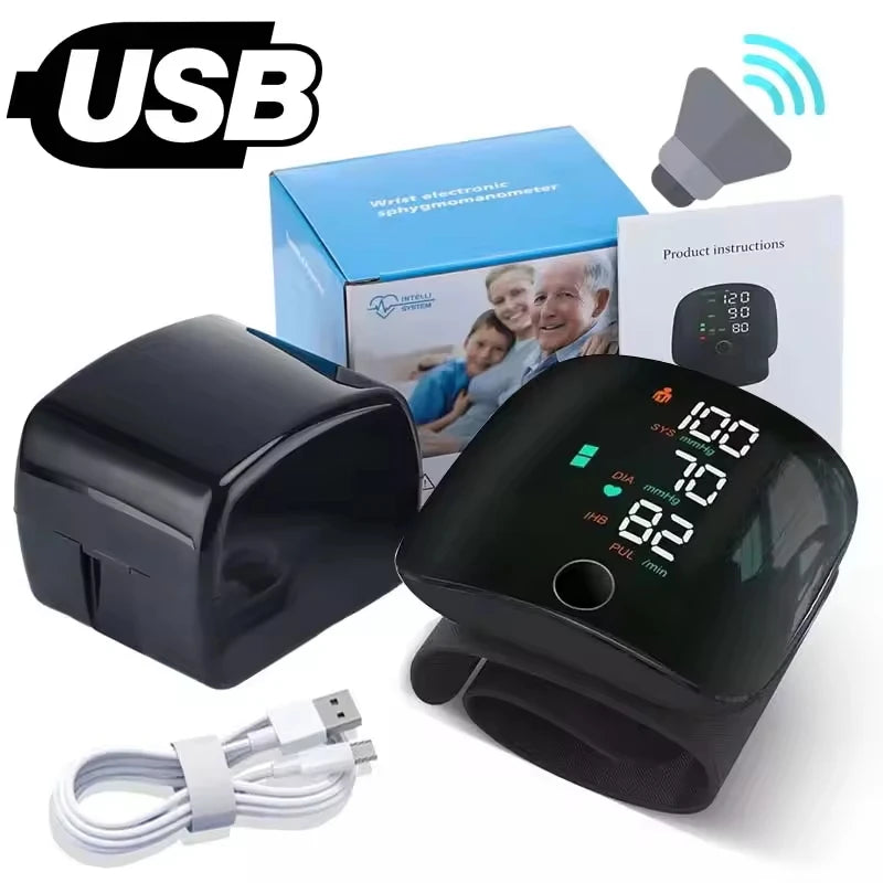 Digital Touch LCD Screen Chargeable Voice Wrist Blood Pressure Monitor Digital Automatic BP Tonometer Heart Rate Sphygmomanomete
