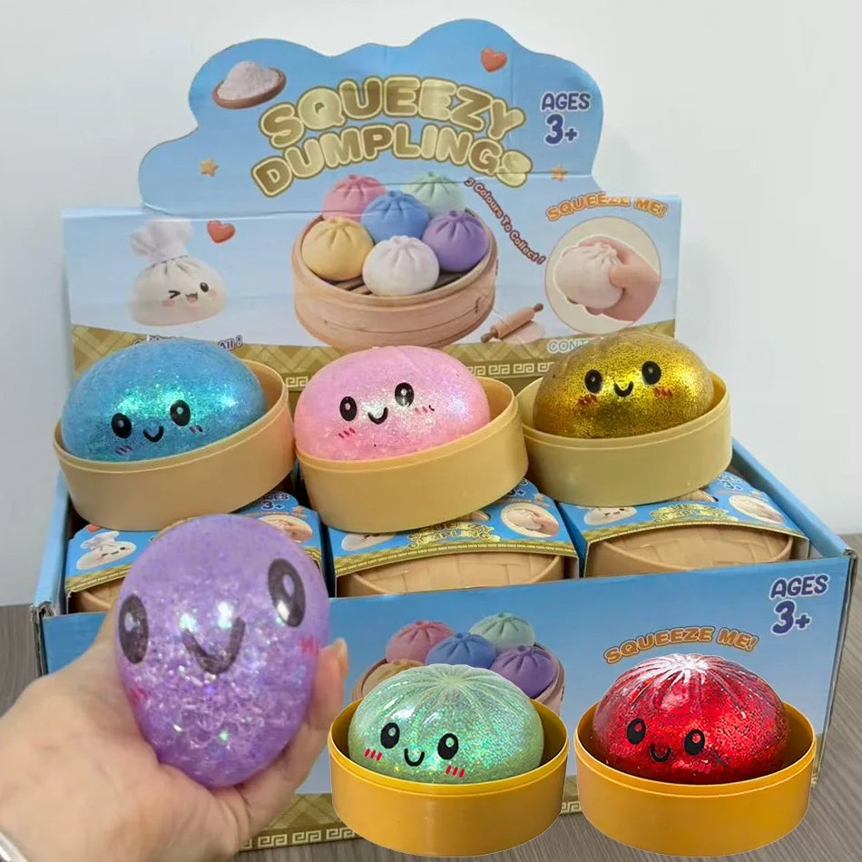 Dumpling Pressure Dumpling Squishies Cute Colorful Bun Toy Slow Rising Stress Relief Fidget Toy for Kids Adults Anti-Anxiety Gif