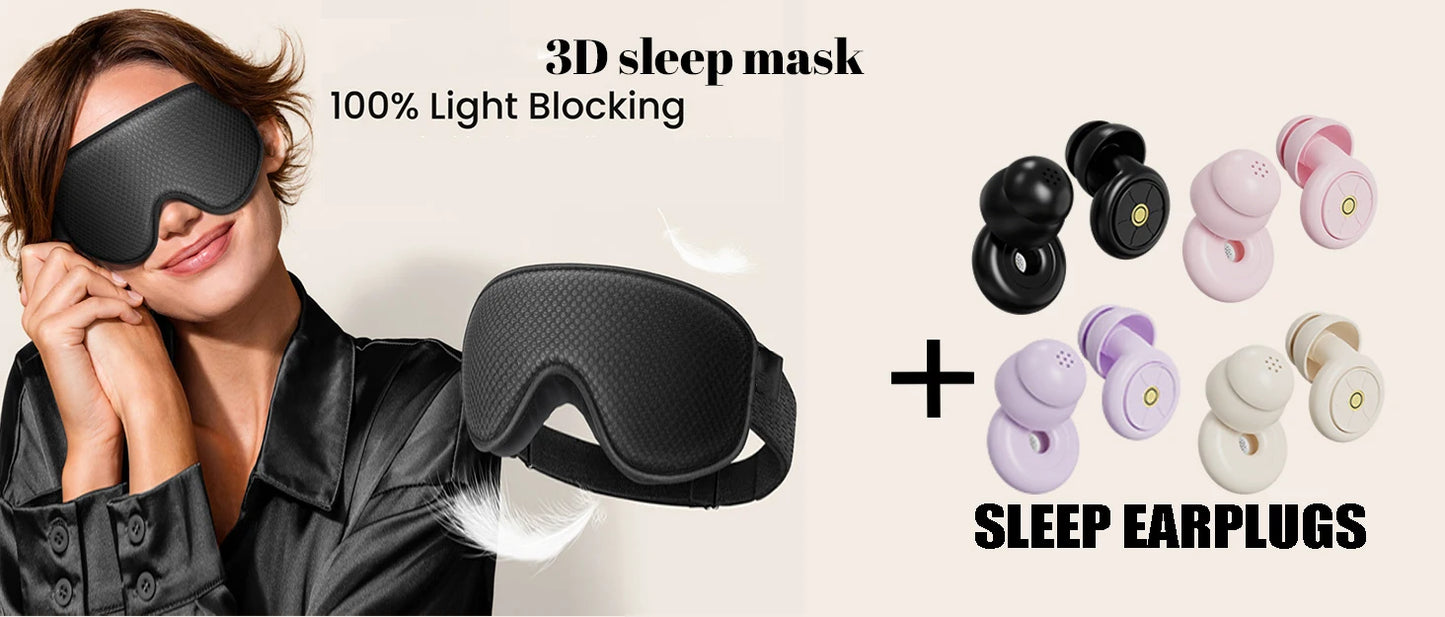 Sleep Mask ,Blackout Eye Masks for Sleep - 3D Breathable Soft Comfortable Eye Mask With Noise-cancelling earplugs