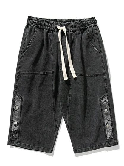 8XL Summer Men's Jeans Denim Breeches Calf-Length Casual Shorts Washed Cotton Drawstring Straight Capris Pants Big Size