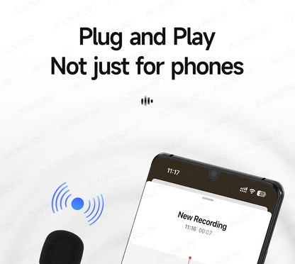 2-in-1 Wireless Lavalier Microphone for iPhone Android, Mini Pro Lapel Mic with Noise Reduction & Pickup for Vlog Live Recording