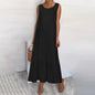 New Dresses 2025 Woman Fashion Summer Solid-color Cotton-linen Sleeveless Plus Size Women's Loose-fitting Long Dress Skirt