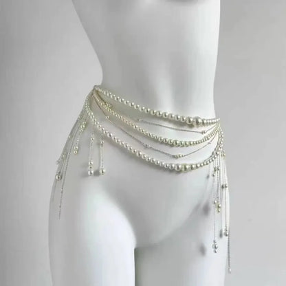 Multilayer Pearl Belt Waist Chain for Women's Fashion Retro Y2K Designer Belt Character Playing Clothes Accessories Party Belts