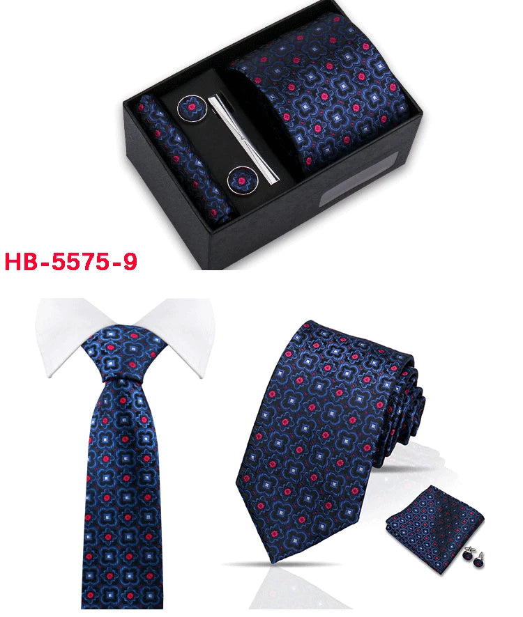 Classic Mens Tie Set Paisley Hanky Cufflinks In Gift Box Jacquard Woven Neckties Set For Men Formal Wedding Fashion Accessories