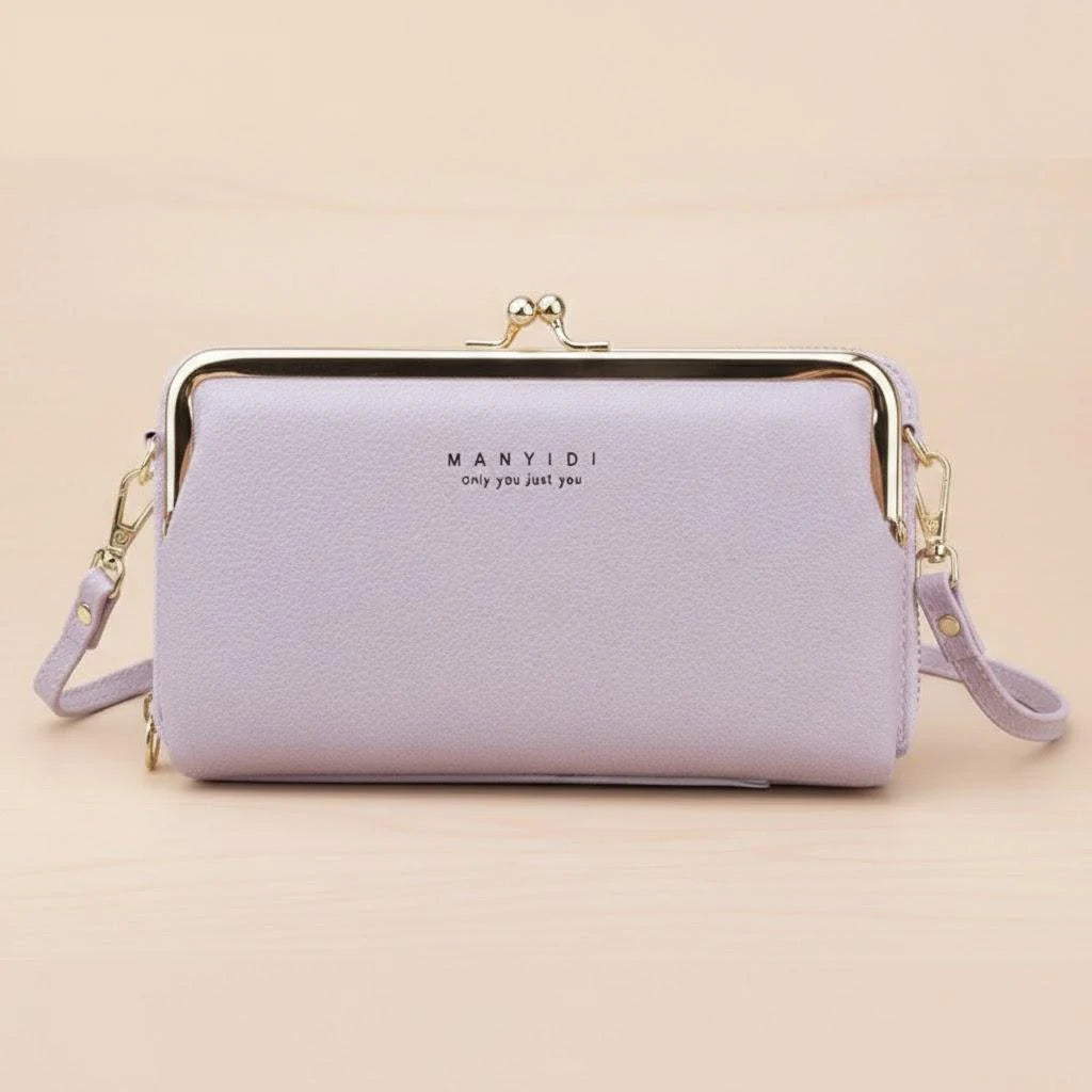 Ladies Crossbody Bag PU Leather Handbag Women Travel Casual Shoulder Bag Everyday Use Double Layer Mobile Wallet Clutch Purse