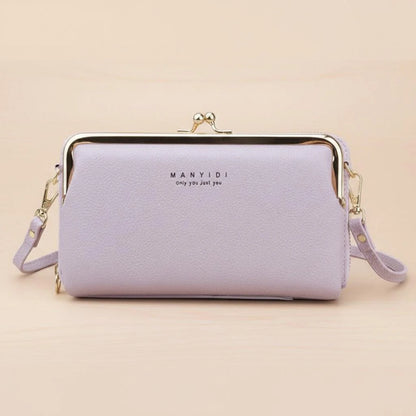 Ladies Crossbody Bag PU Leather Handbag Women Travel Casual Shoulder Bag Everyday Use Double Layer Mobile Wallet Clutch Purse