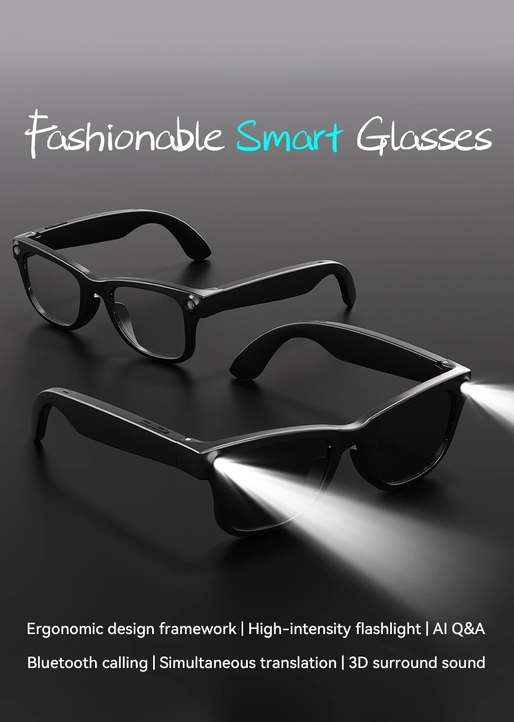 HD Camera Smart Glasses For Women Men Simultaneous Translation Eyewear Flashlight Audio And Video Recording Eyeglasses Music