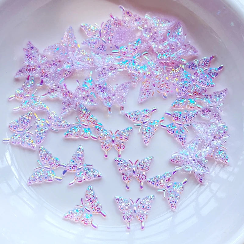 100Pcs New Cute Mini Shiny Little Butterfly Resin Figurine Crafts Flatback Cabochon Ornament Jewelry Making Hairwear Accessories