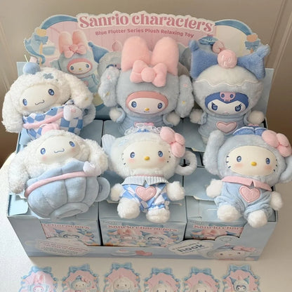 Sanrio Family Fox Island & Blue Flutter Series Vinyl Plush Blind Box Cute Cartoon Hello Kitty Kuromi Pendants Girl Bag Toy Gifts