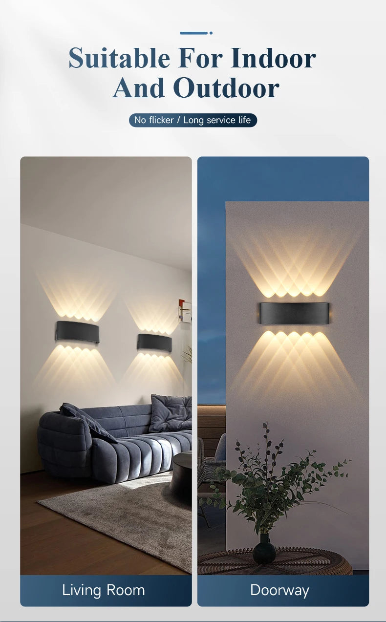 LED Wall Lamp AC110-265 IP65 Outdoor Waterproof Aluminum Wall Light Up Down luminous lighting Indoor  Stair Garden Sconce Light