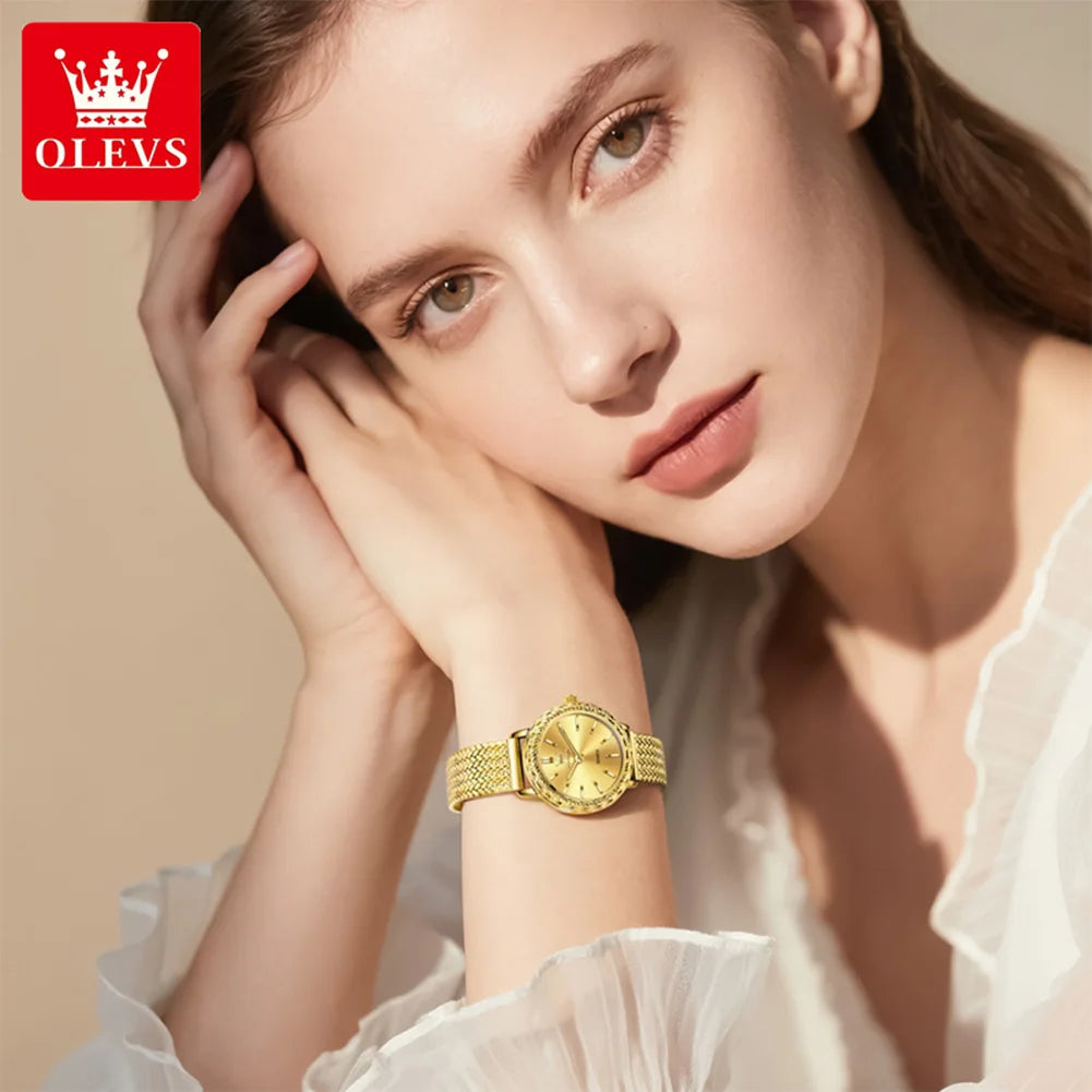 OLEVS 5643 Watches for Women Top Brand Ladies Dress Quartz Watch Steel Mesh Strap Waterproof Fashion Original Women's Wristwatch