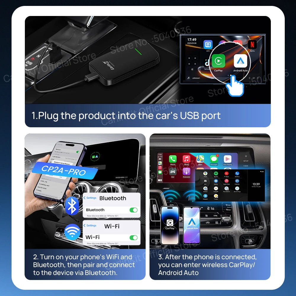 CarlinKit 4.0 CP2A Pro 3-In-1 Android TV Box CarPlay Ai Box Support Netflix YouTube Wireless CarPlay &Android Auto Smart Car Box