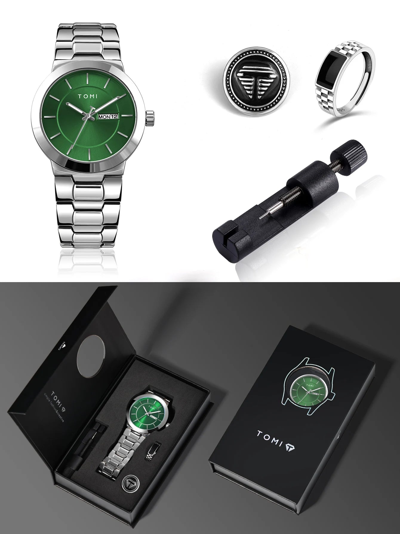 TOMI Luxury Business Men's Watch Gift Box Set Lapel Box Trendy Simple Multi-functional Quartz Watch Men's Watch Christmas