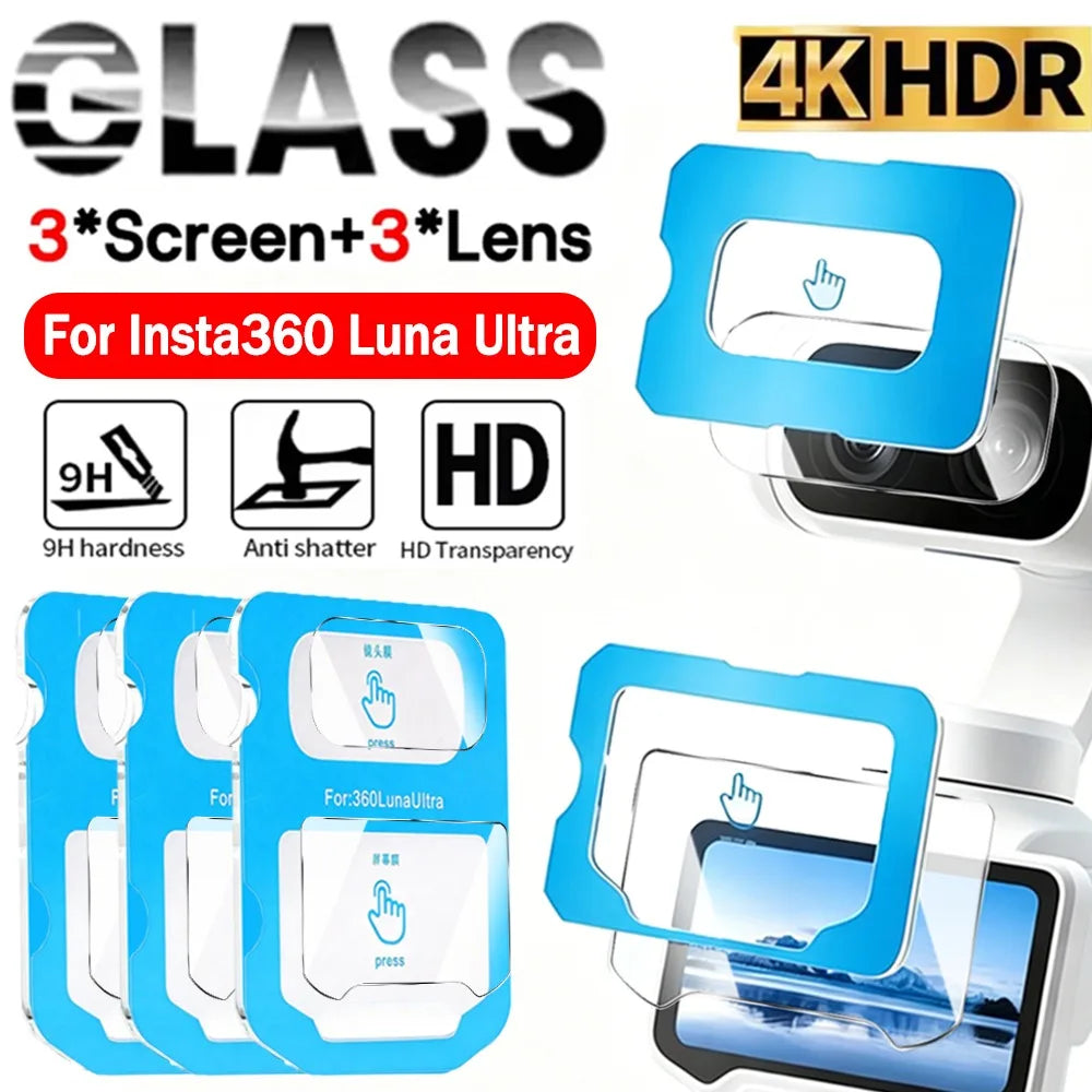1-3Sets HD Tempered Glass with Easy Installation Kit for Insta360 Luna Ultra Screen Protectors Anti-Reflective Camera Lens Films