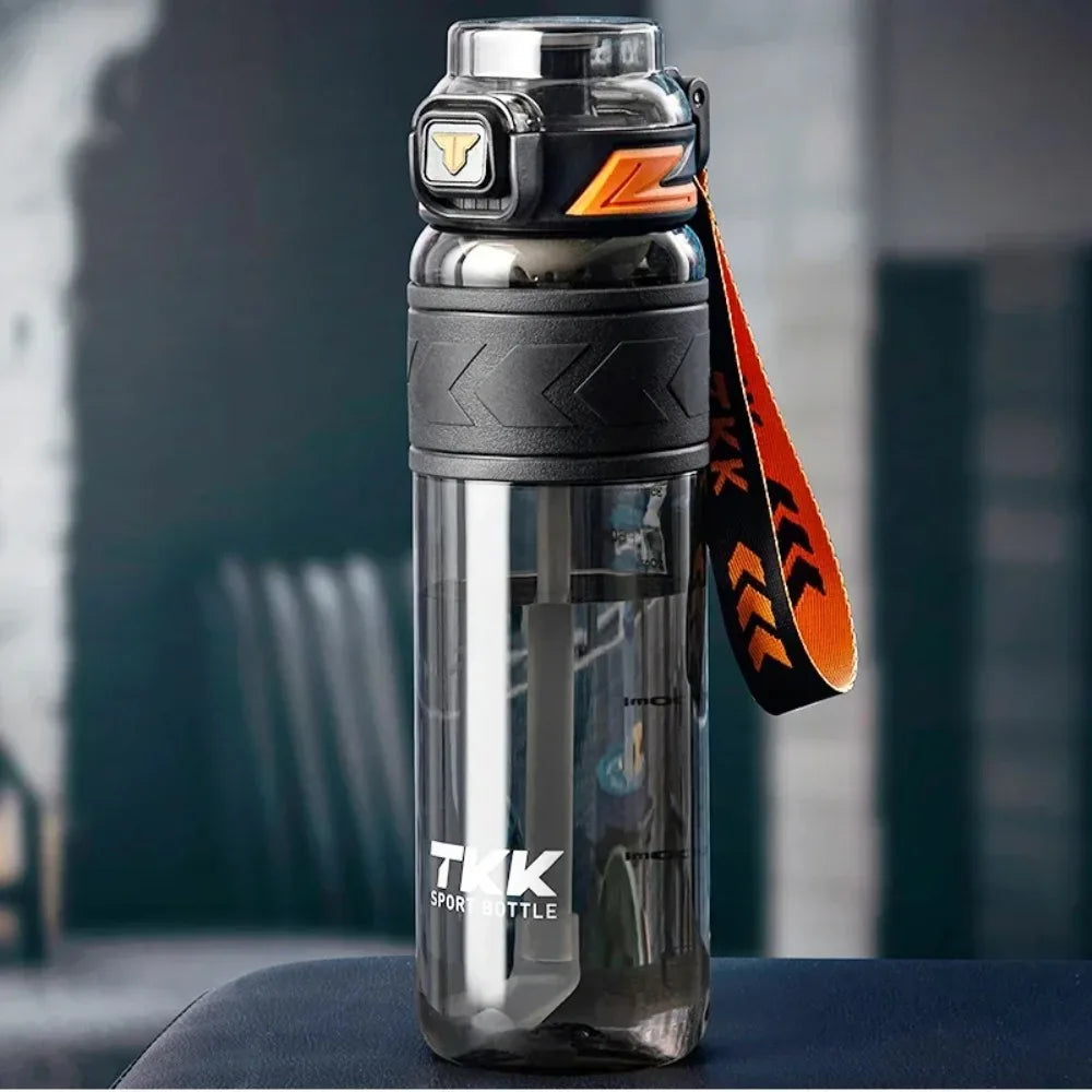 TKK 1000ml Water Bottle Sports Watter Bottle Tritan BPA Free Straw Portable Leak-proof Plastic Drinkware Outdoor Fitness Kettle